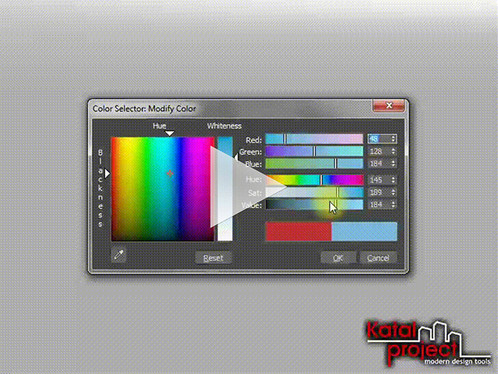 3ds Max 2020 › диалоговое окно Color Selector › текстовое поле счетчика Red › клавиши ‹Ctrl+N› › калькулятор Numeral Expression Evaluator