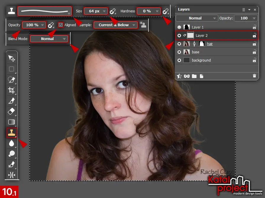 AliveColors 10.0 – Cutting Hair – Step 10.1 – Clone Stamp – Options