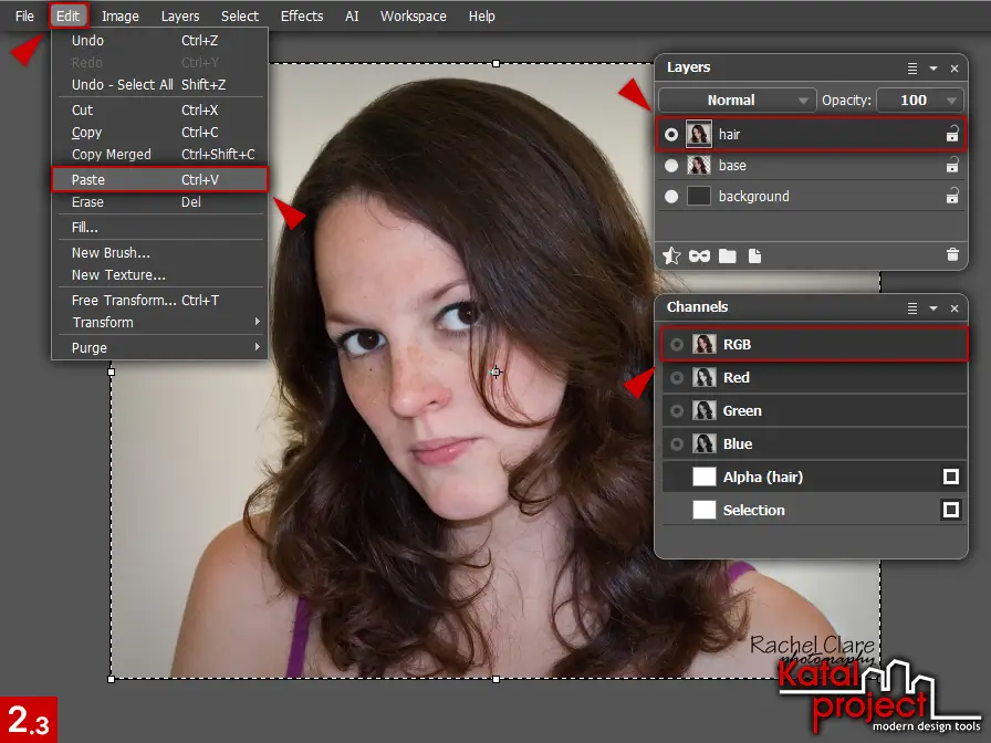AliveColors 10.0 – Cutting Hair – Step 2.3 – Edit – Paste