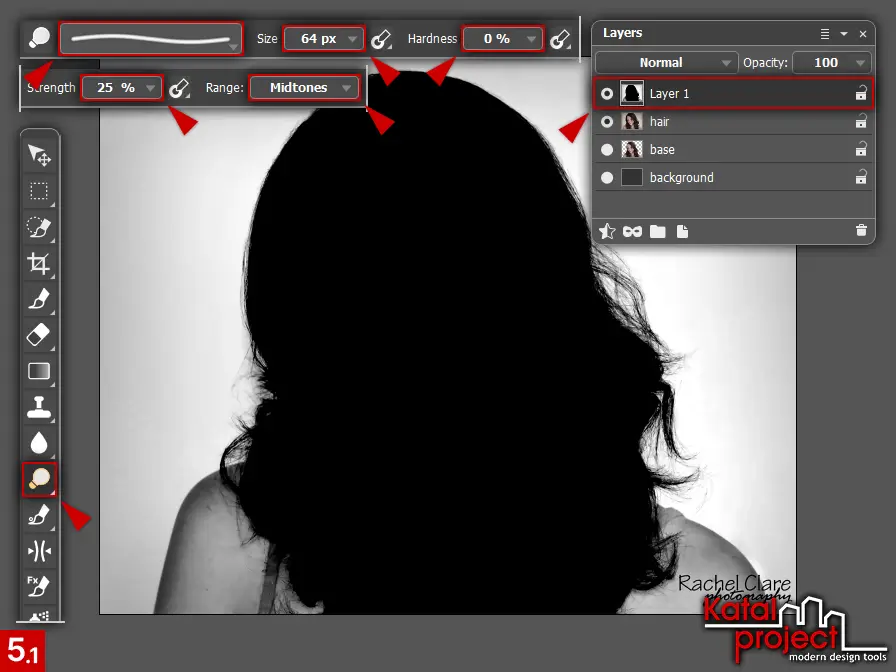 AliveColors 10.0 – Cutting Hair – Step 5.1 – Lighten Tool – Options
