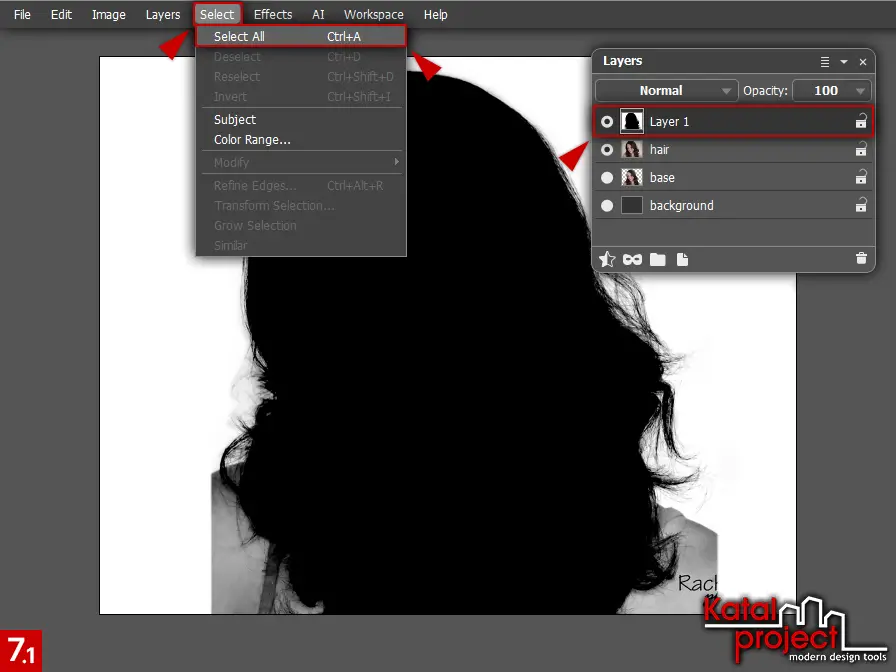AliveColors 10.0 – Cutting Hair – Step 7.1 – Select – Select All