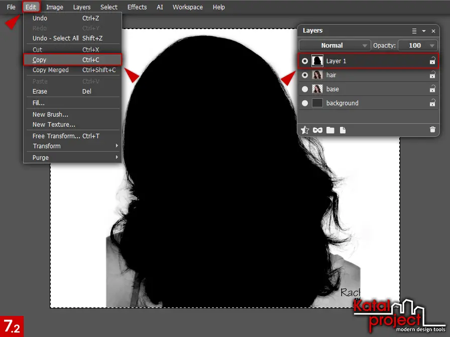 AliveColors 10.0 – Cutting Hair – Step 7.2 – Edit – Copy